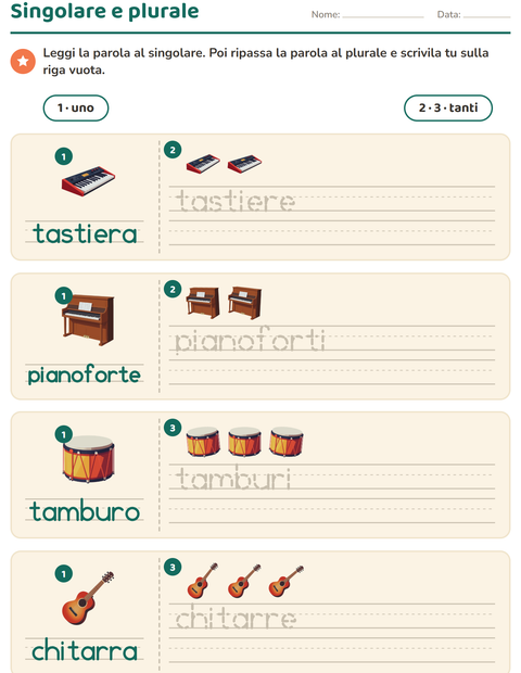 Anteprima della scheda di Singolare e plurale con Musica per Scuola dell'infanzia (5-7 anni)