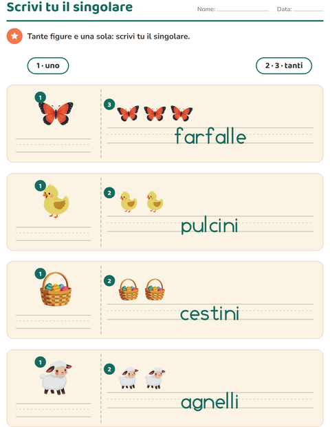 Anteprima della scheda di Singolare e plurale con Pasqua per Scuola dell'infanzia (5-7 anni)