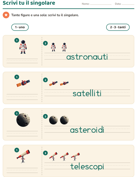 Anteprima della scheda di Singolare e plurale con Spazio per Scuola dell'infanzia (5-7 anni)