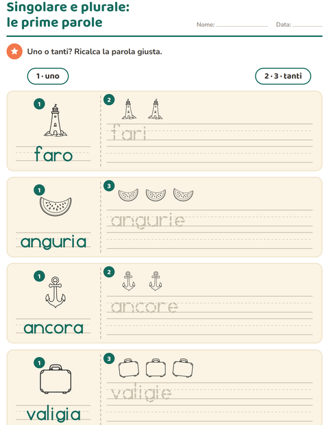 Anteprima della scheda di Singolare e plurale con Spiaggia BN per Scuola dell'infanzia (5-7 anni)
