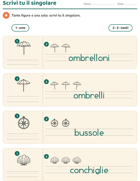 Anteprima della scheda di Singolare e plurale con Spiaggia BN per Scuola dell'infanzia (5-7 anni)