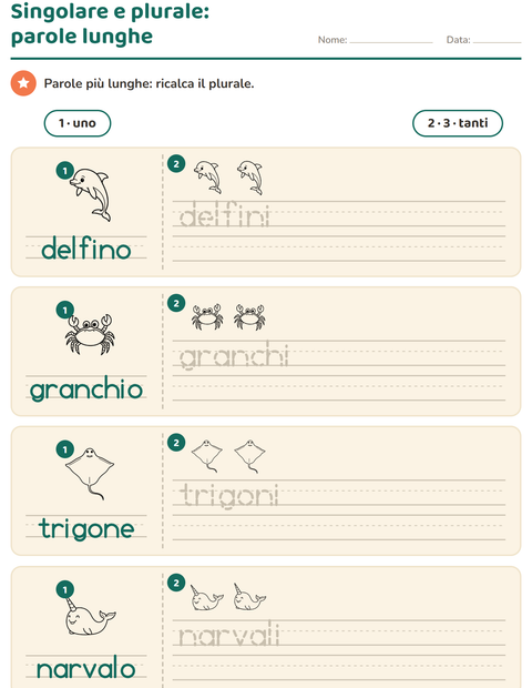 Anteprima della scheda di Singolare e plurale con Vita marina BN per Scuola dell'infanzia (5-7 anni)