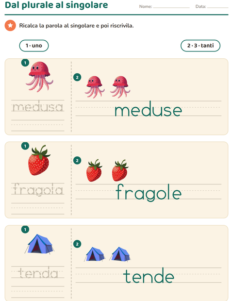 Anteprima della scheda di Singolare e plurale con Estate per Scuola dell'infanzia (5-7 anni)