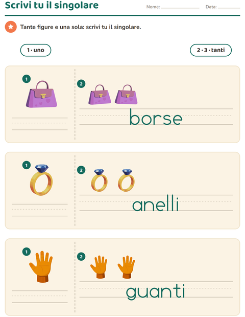 Anteprima della scheda di Singolare e plurale con Accessori per Scuola dell'infanzia (5-7 anni)