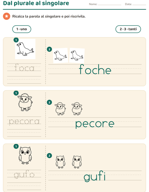 Anteprima della scheda di Singolare e plurale con Animali BN per Scuola dell'infanzia (5-7 anni)