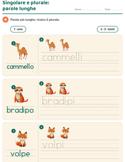 Anteprima della scheda di Singolare e plurale con Animali dello zoo per Scuola dell'infanzia (5-7 anni)