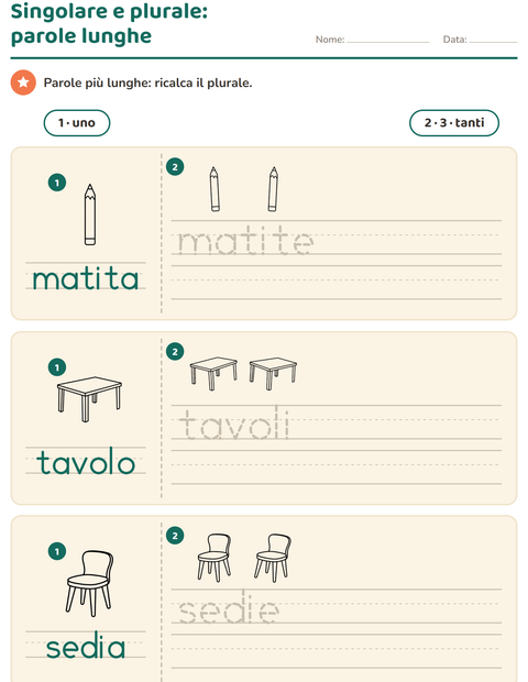 Anteprima della scheda di Singolare e plurale con Aula 2 (B/N) per Scuola dell'infanzia (5-7 anni)