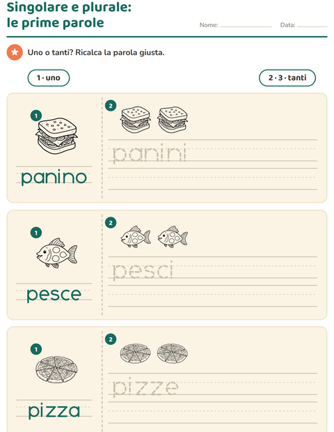 Anteprima della scheda di Singolare e plurale con Cibo BN per Scuola dell'infanzia (5-7 anni)