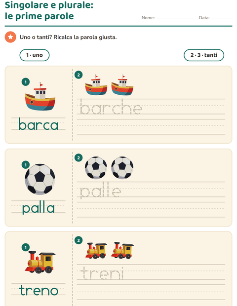 Anteprima della scheda di Singolare e plurale con Giocattoli per Scuola dell'infanzia (5-7 anni)