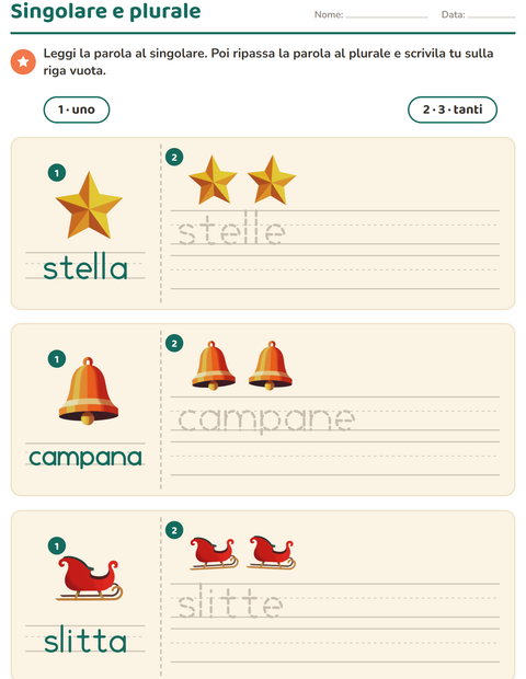 Anteprima della scheda di Singolare e plurale con Natale per Scuola dell'infanzia (5-7 anni)