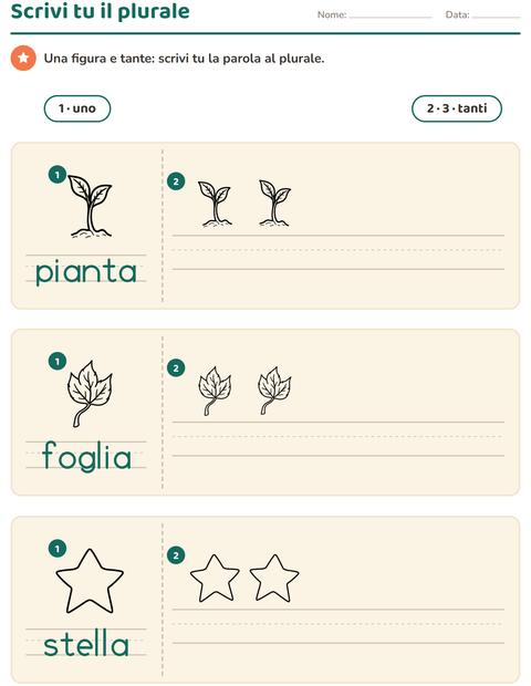 Anteprima della scheda di Singolare e plurale con Natura BN per Scuola dell'infanzia (5-7 anni)