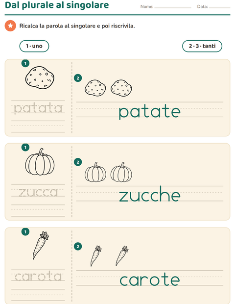 Anteprima della scheda di Singolare e plurale con Verdure BN per Scuola dell'infanzia (5-7 anni)