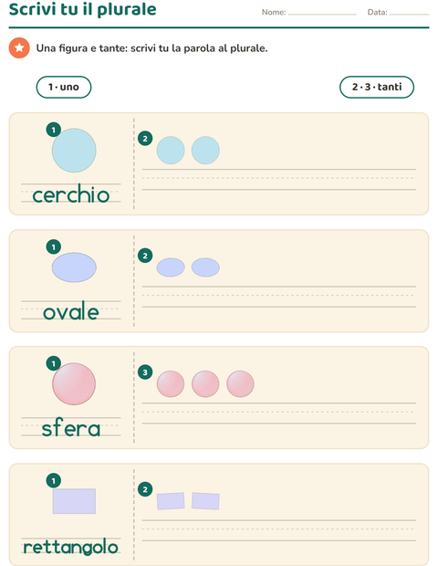 Anteprima della scheda di Singolare e plurale con Forme per Scuola dell'infanzia (5-7 anni)