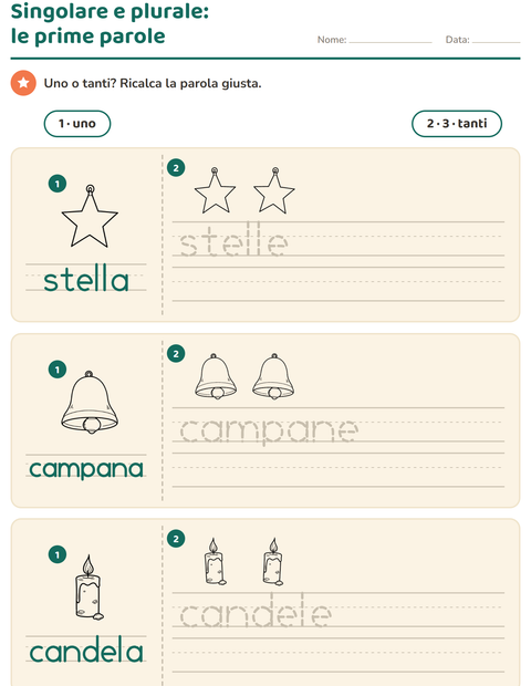 Anteprima della scheda di Singolare e plurale con Natale B&N per Scuola dell'infanzia (5-7 anni)