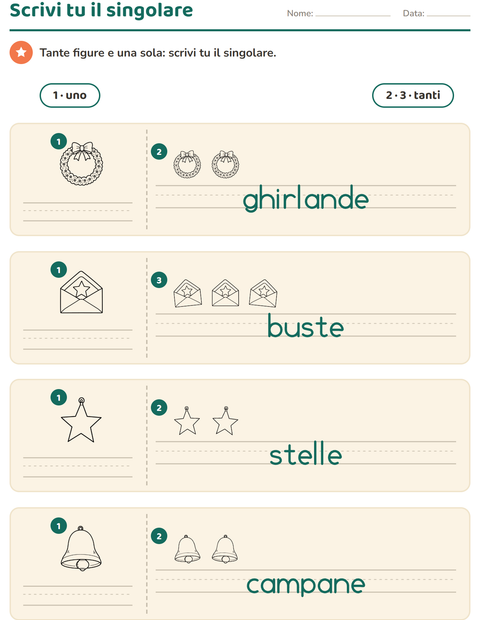 Anteprima della scheda di Singolare e plurale con Natale B&N per Scuola dell'infanzia (5-7 anni)