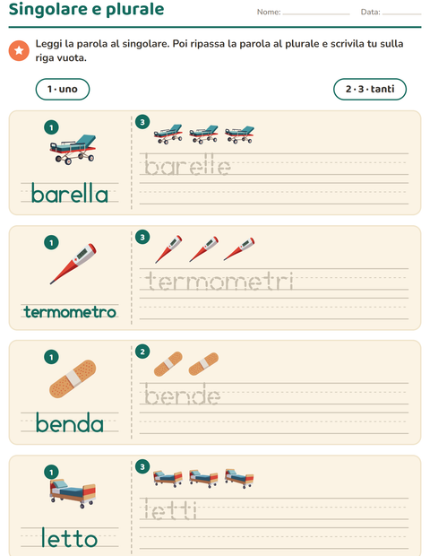 Anteprima della scheda di Singolare e plurale con Ospedale per Scuola dell'infanzia (5-7 anni)