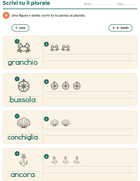 Anteprima della scheda di Singolare e plurale con Spiaggia BN per Scuola dell'infanzia (5-7 anni)