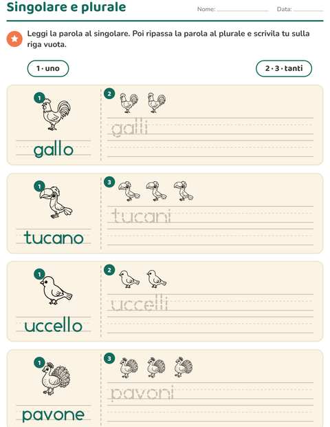 Anteprima della scheda di Singolare e plurale con Uccelli B&N 2 per Scuola dell'infanzia (5-7 anni)