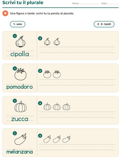 Anteprima della scheda di Singolare e plurale con Verdure BN per Scuola dell'infanzia (5-7 anni)