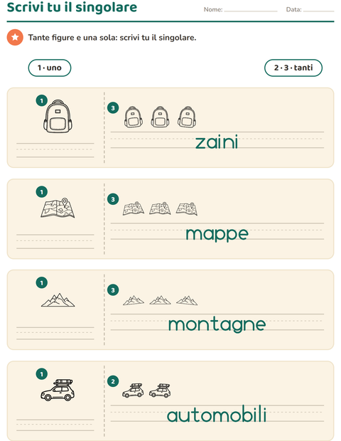 Anteprima della scheda di Singolare e plurale con Viaggi e Vacanze BN per Scuola dell'infanzia (5-7 anni)