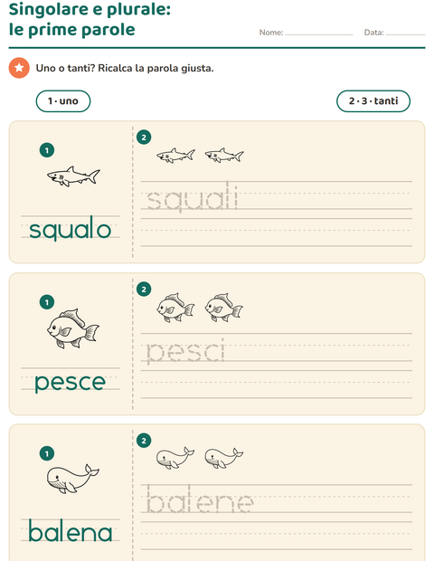 Anteprima della scheda di Singolare e plurale con Vita marina BN per Scuola dell'infanzia (5-7 anni)