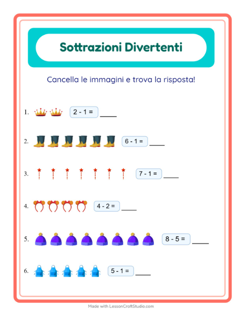 Anteprima della scheda di Sottrazione con Accessori per Scuola dell'infanzia (5-7 anni)