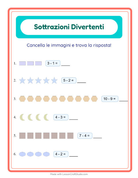 Anteprima della scheda di Sottrazione con Forme per Scuola dell'infanzia (5-7 anni)