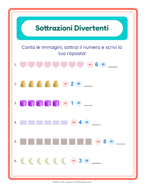 Anteprima della scheda di Sottrazione con Forme per Scuola dell'infanzia (5-7 anni)
