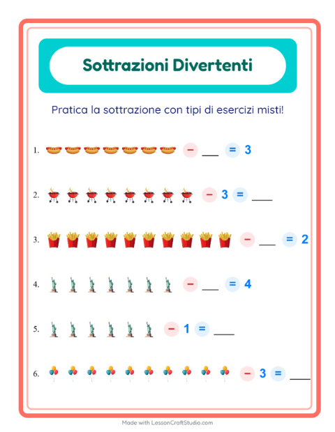 Anteprima della scheda di Sottrazione con 4 luglio per Scuola dell'infanzia (5-7 anni)
