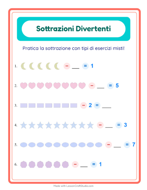 Anteprima della scheda di Sottrazione con Forme per Scuola dell'infanzia (5-7 anni)