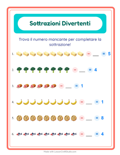 Trova il sottraendo – Al supermercato