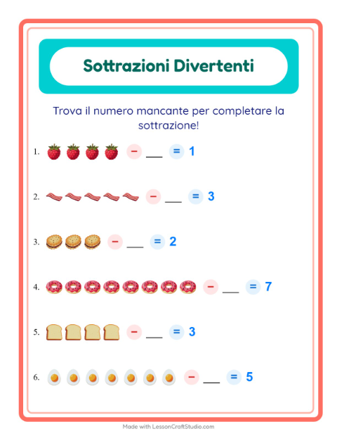 Trova il sottraendo – Colazione