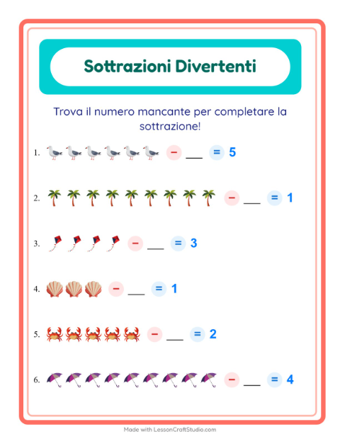 Trova il sottraendo – Spiaggia