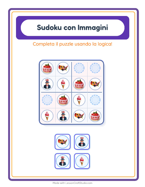 Anteprima della scheda di Sudoku Illustrato con 4 luglio per Scuola dell'infanzia (5-7 anni)