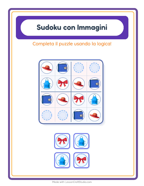Anteprima della scheda di Sudoku Illustrato con Accessori per Scuola dell'infanzia (5-7 anni)