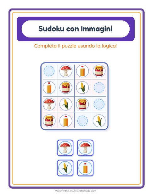 Anteprima della scheda di Sudoku Illustrato con Al supermercato per Scuola dell'infanzia (5-7 anni)