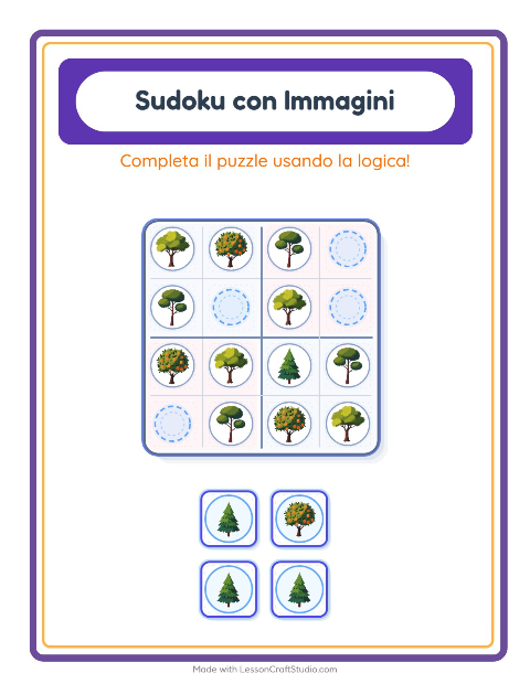 Anteprima della scheda di Sudoku Illustrato con Alberi per Scuola dell'infanzia (5-7 anni)