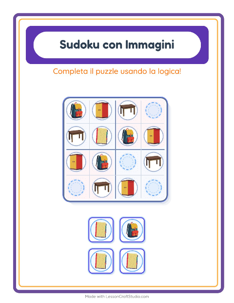 Anteprima della scheda di Sudoku Illustrato con Aula per Scuola dell'infanzia (5-7 anni)