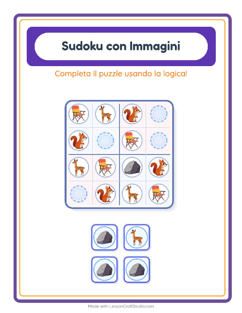 Anteprima della scheda di Sudoku Illustrato con Campeggio per Scuola dell'infanzia (5-7 anni)