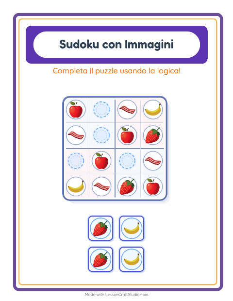 Anteprima della scheda di Sudoku Illustrato con Colazione per Scuola dell'infanzia (5-7 anni)
