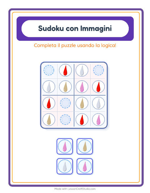 Anteprima della scheda di Sudoku Illustrato con Colori per Scuola dell'infanzia (5-7 anni)