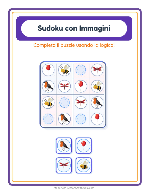 Anteprima della scheda di Sudoku Illustrato con Cose che volano per Scuola dell'infanzia (5-7 anni)
