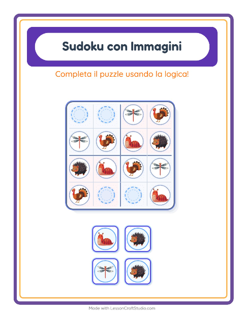 Anteprima della scheda di Sudoku Illustrato con Creature della foresta per Scuola dell'infanzia (5-7 anni)