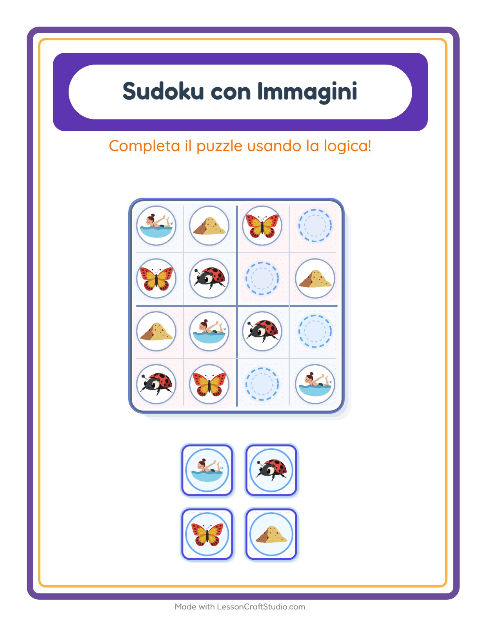 Anteprima della scheda di Sudoku Illustrato con Estate per Scuola dell'infanzia (5-7 anni)