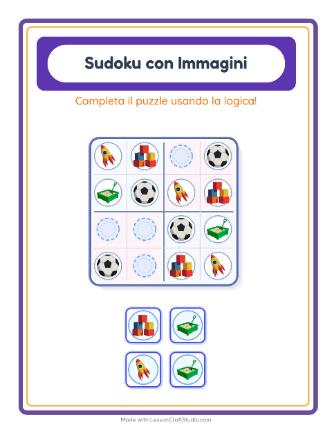 Anteprima della scheda di Sudoku Illustrato con Giocattoli per Scuola dell'infanzia (5-7 anni)
