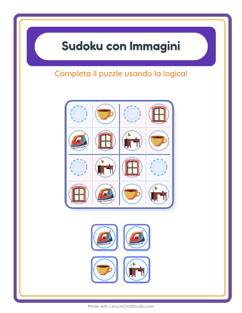 Anteprima della scheda di Sudoku Illustrato con In giro per casa per Scuola dell'infanzia (5-7 anni)