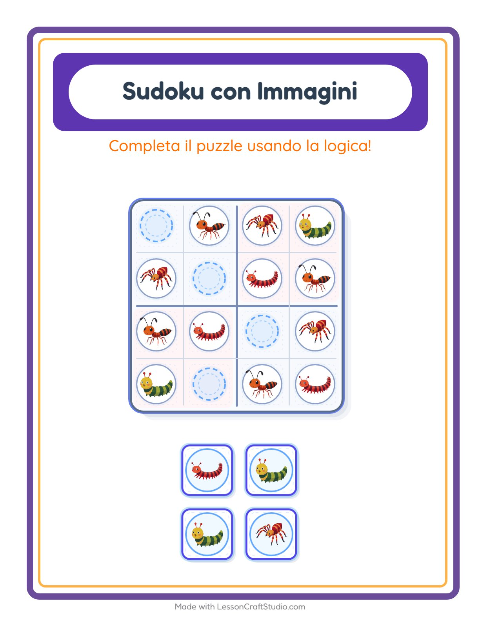 Anteprima della scheda di Sudoku Illustrato con Insetti e scarafaggi per Scuola dell'infanzia (5-7 anni)