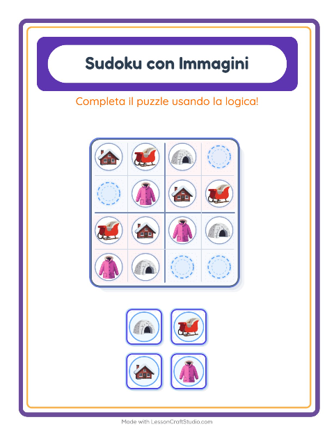 Anteprima della scheda di Sudoku Illustrato con Inverno per Scuola dell'infanzia (5-7 anni)