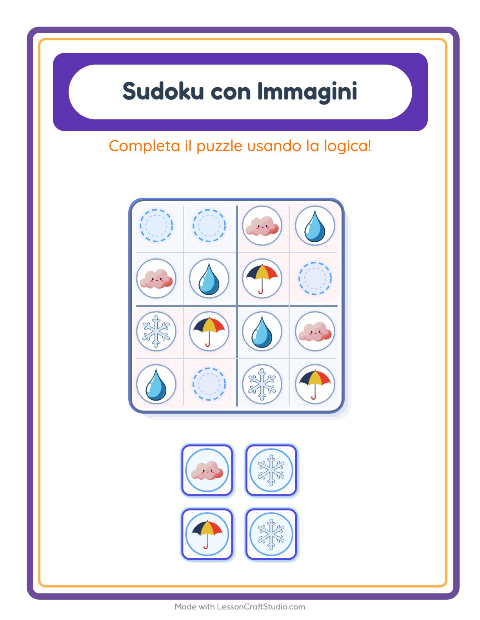 Anteprima della scheda di Sudoku Illustrato con Meteo per Scuola dell'infanzia (5-7 anni)