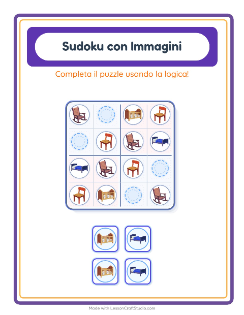 Anteprima della scheda di Sudoku Illustrato con Mobili per Scuola dell'infanzia (5-7 anni)